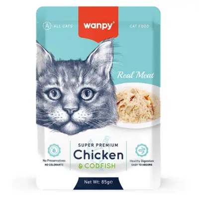 Wanpy pouch tavuklu morina balıklı yaş kedi maması 85gr*12