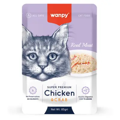 Wanpy pouch tavuklu yengeçliyaş kedi maması 85gr*12