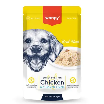 Wanpy pouch tavuk ciğer yaş köpek maması 100g*12